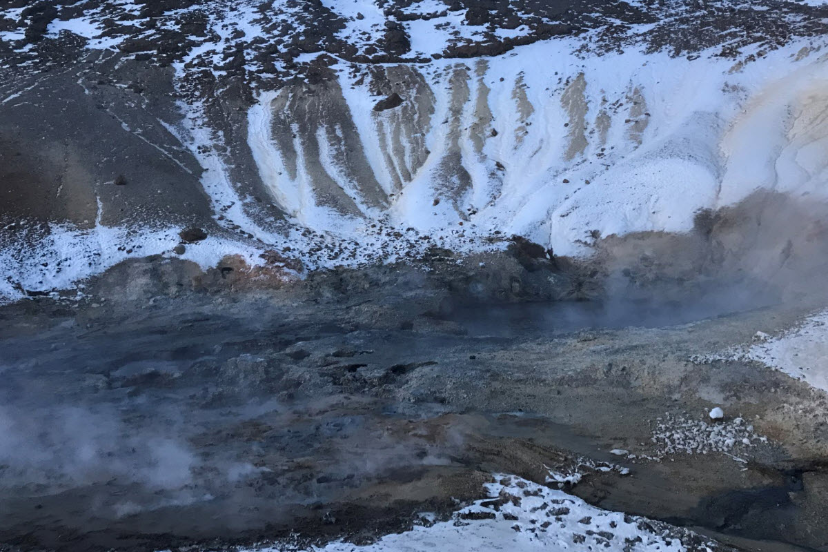 The steam from the mud pots