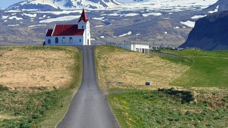 Red-roofed Ingjaldshólskirkja on the Snæfellsnes Peninsula