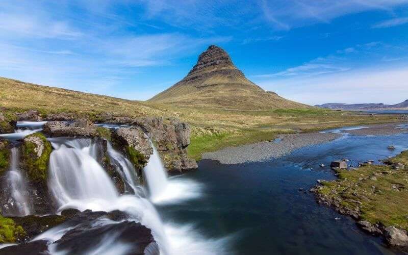 Kirkjufell mountain and waterfall near Grundarfjörður