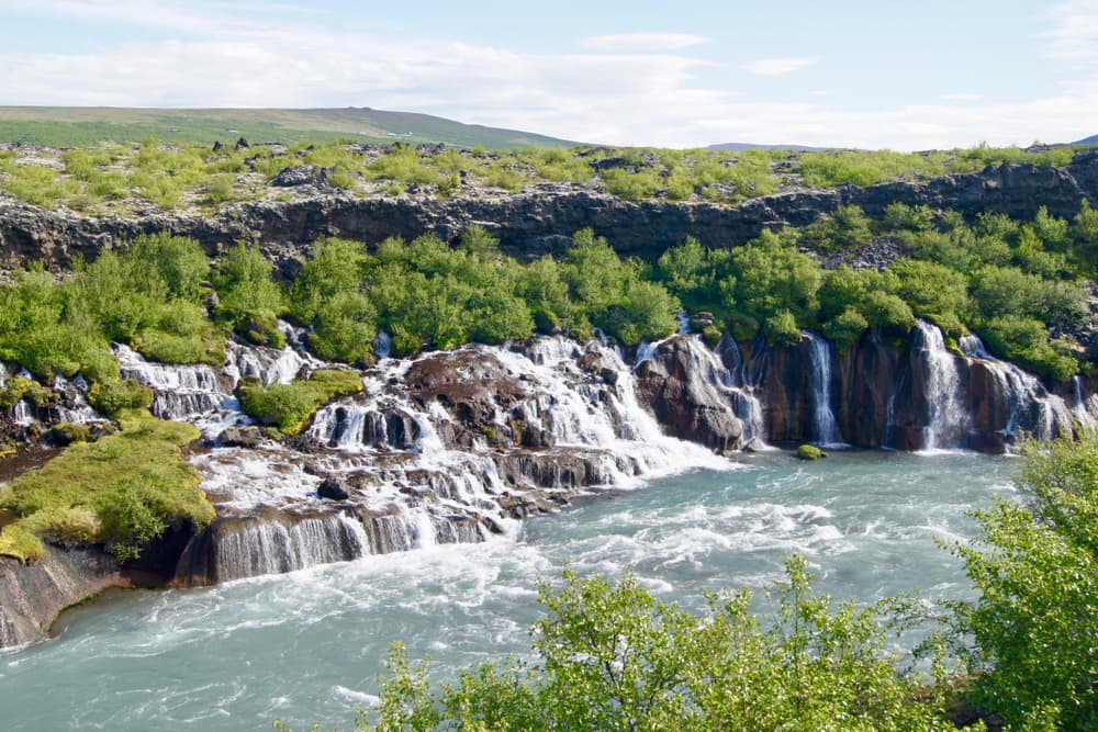 Hraunfossar waterfalls near Husafell in West Iceland