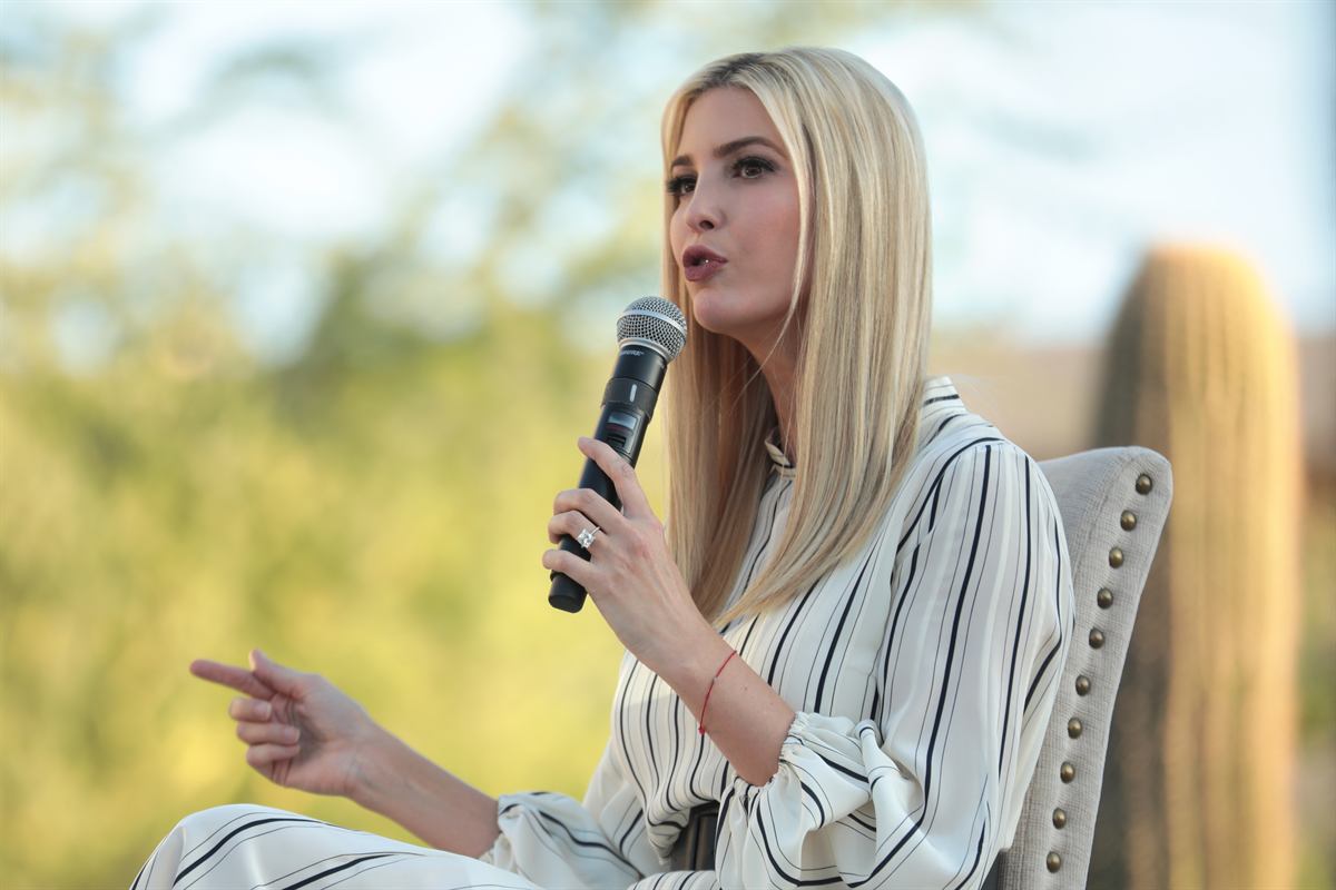Ivanka Trump speaking at an outdoor event