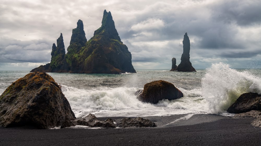 Powerful waves at Reynisfjara black sand beach