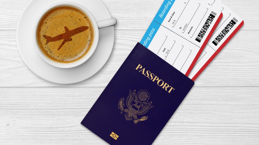 Passport and boarding passes prepared for an international journey