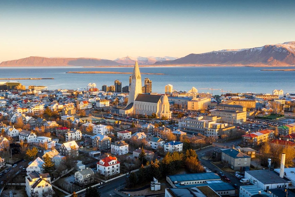 Reykjavík skyline at the start of the South Coast and zipline tour