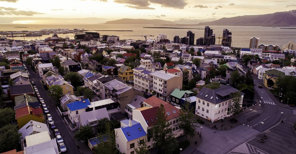 Aerial view over central Reykjavík, Iceland