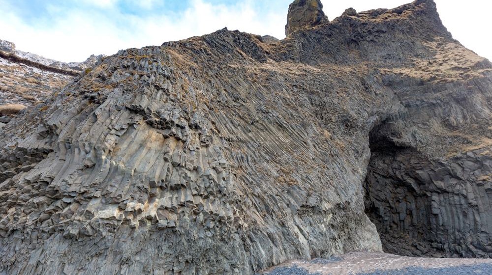 Basalt cave and black sand at Reynisfjara on Iceland's South Coast