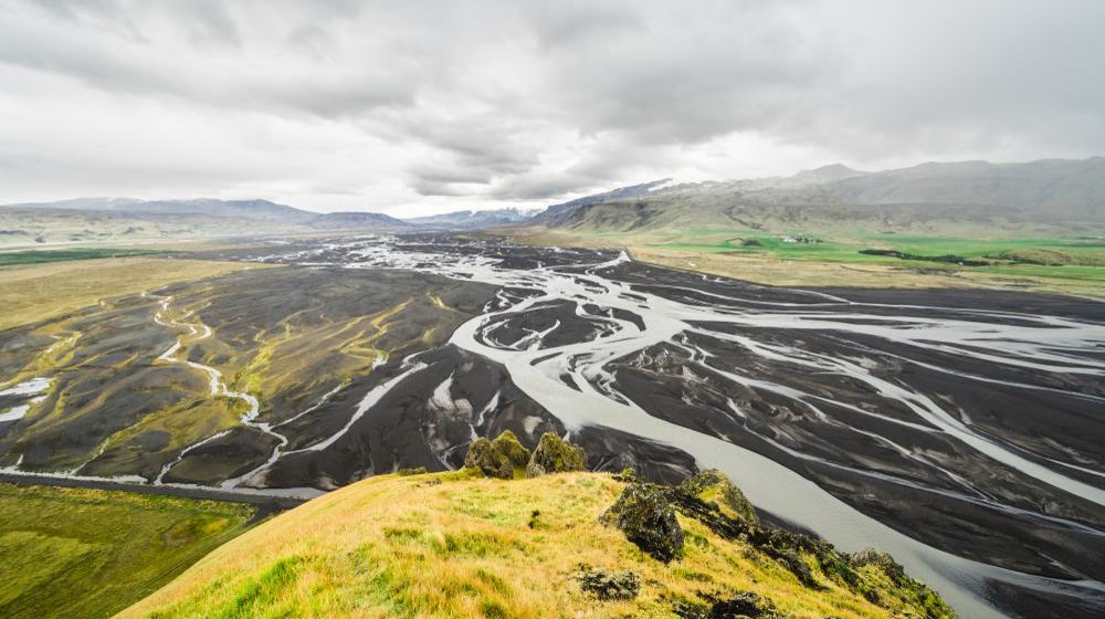 Markarfljot river braids seen from Stora Dimon in South Iceland