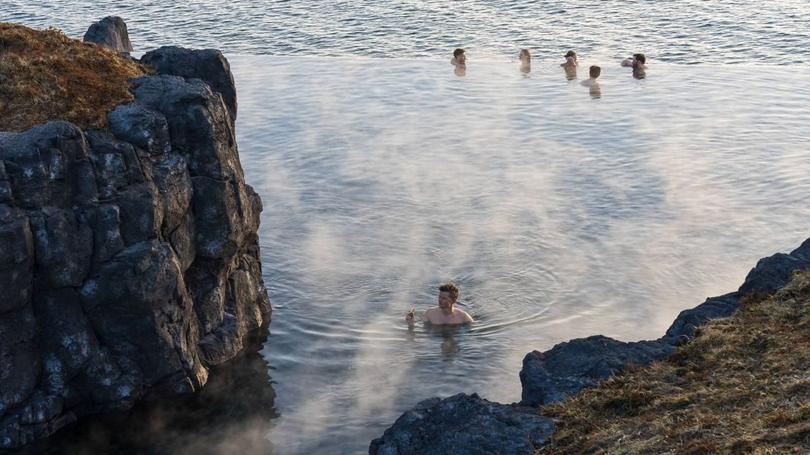 Sky Lagoon infinity-edge geothermal lagoon overlooking the North Atlantic near Reykjavík