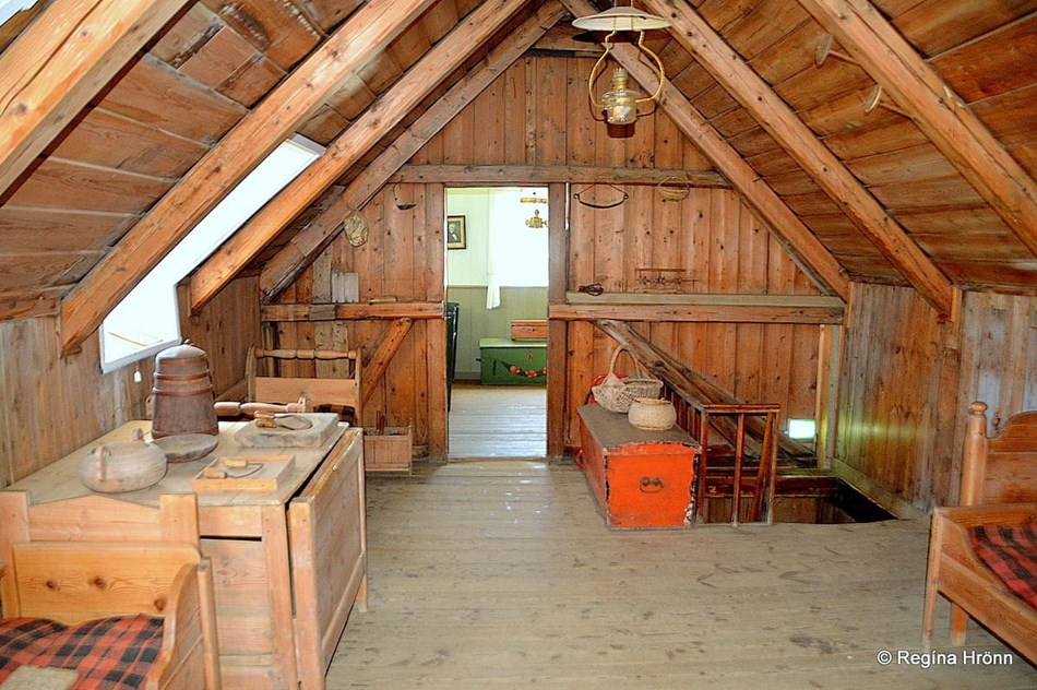 Wooden interior of a turf house