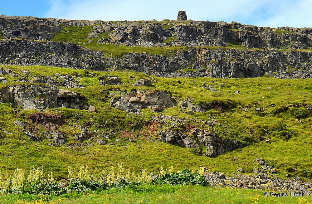 Cliff with a cairn on top in Vatnsfjörður
