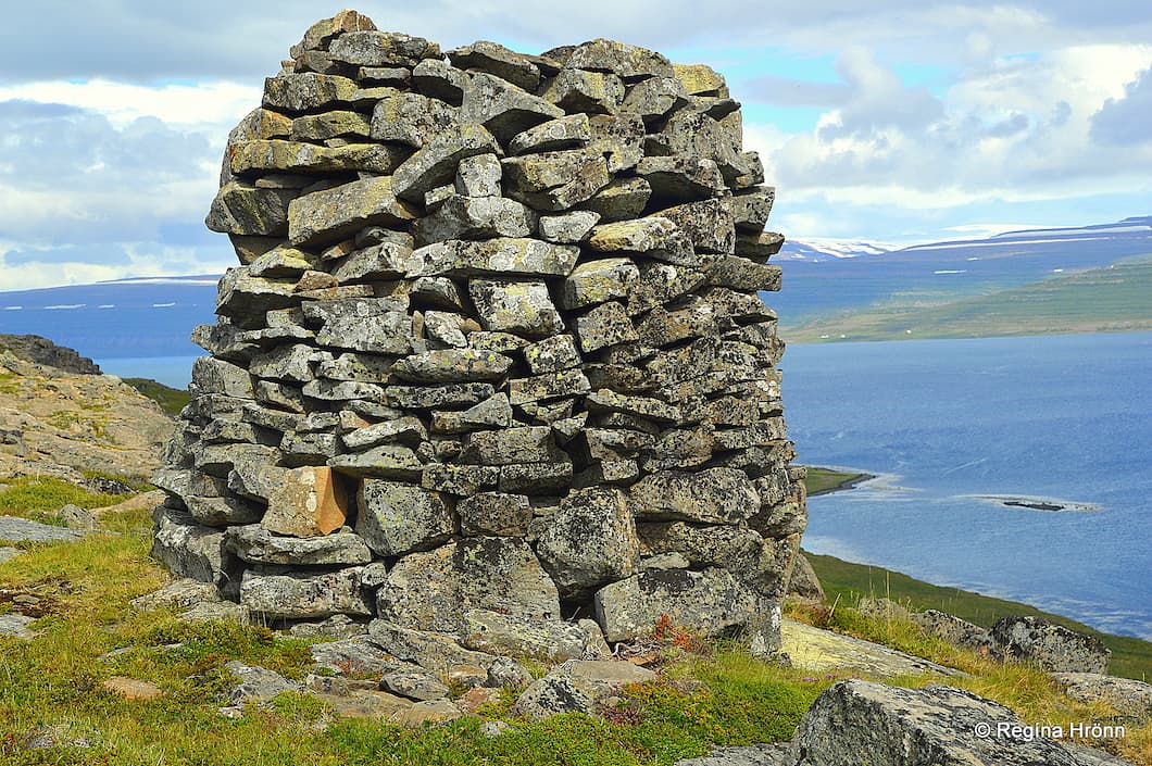 A cairn in Vatnsfjörður ocean view