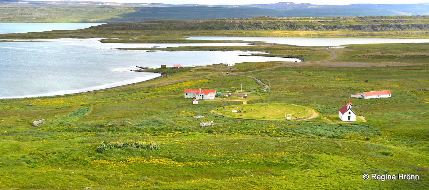 Fjord, archaeological site, church, farmhouses